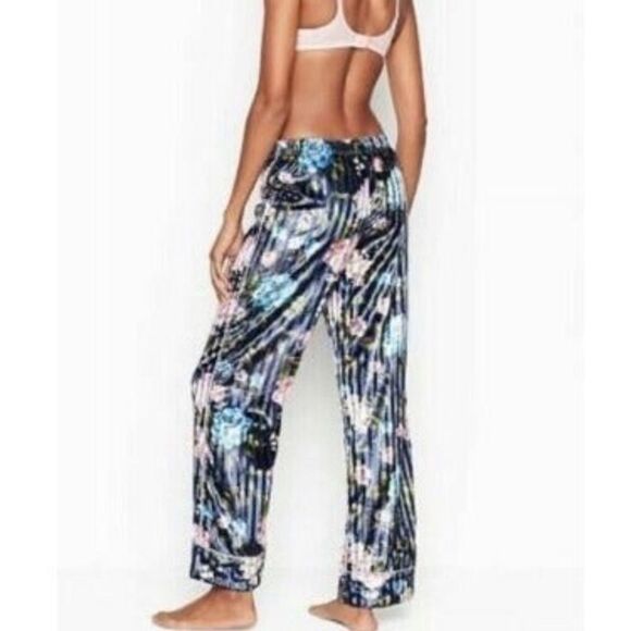 Victoria’s Secret LUXE Floral Stripe Velvet Pajama pants blue multicolor Large - Picture 7 of 9